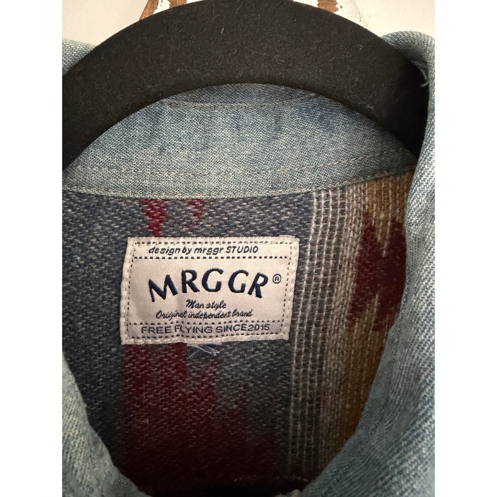 Vtg MRGGR Aztec Navajo Print Denim Accent Shirt Jacket Shacket‎ - Picture 4 of 8